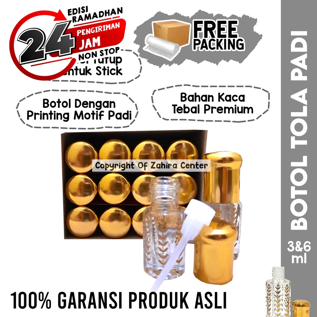 Jual 1 Lusin Botol Tola Kosong 3ml dan 6ml Motif Bunga Padi Stik Kardus ...