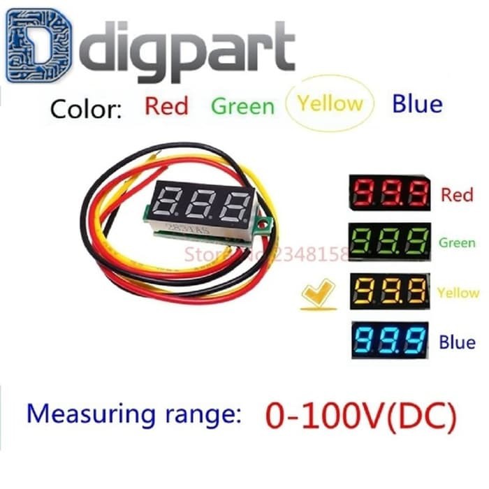 Jual Digital Voltmeter DC 0.28 Panel Mount LED Volt Meter 0100V Kuning