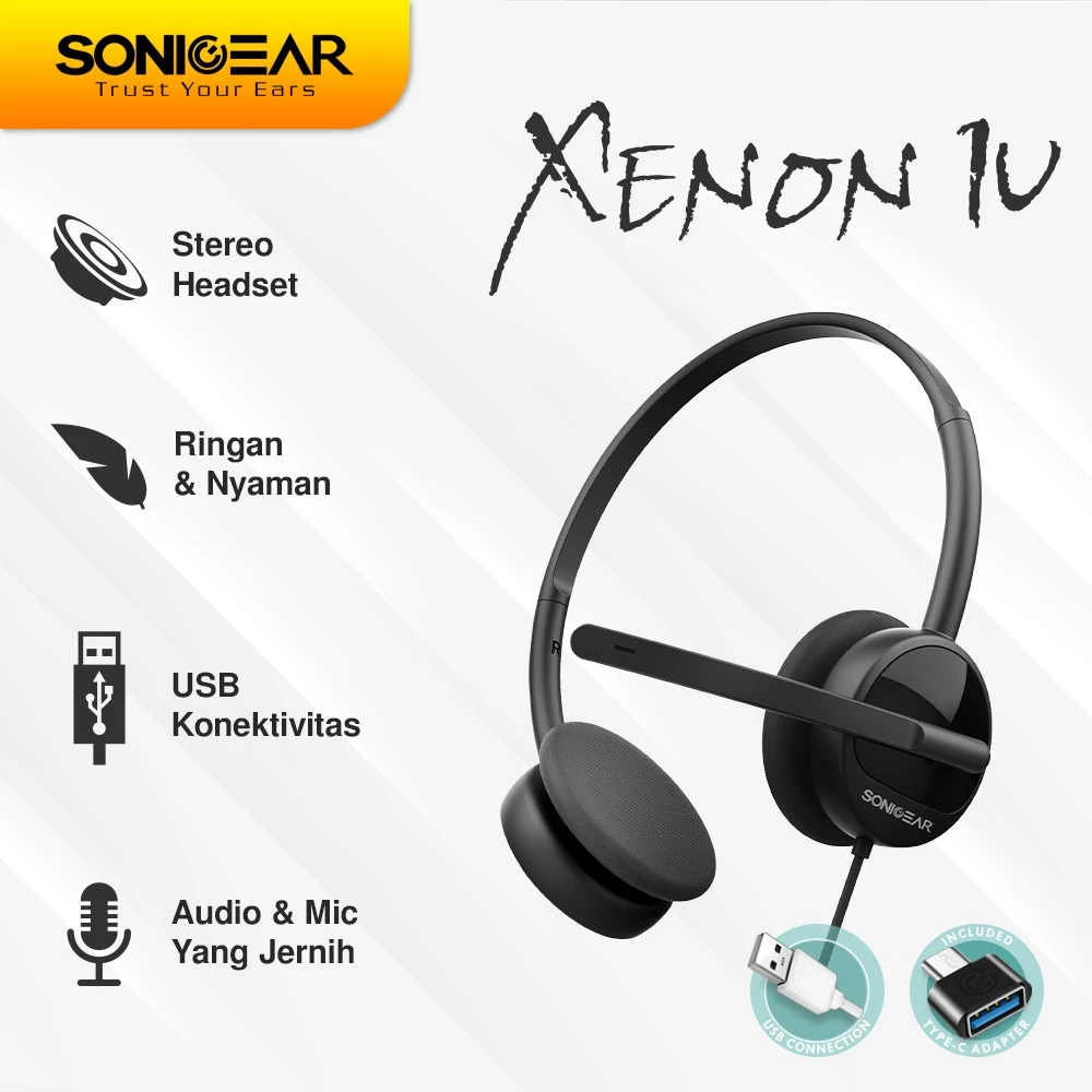 Headset Microphone SonicGear Xenon 1U Headphone Office Sekolah Gaming | Portable Light Weight