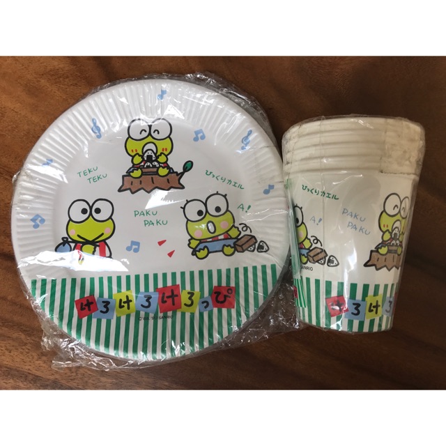 Jual Keroppi paper glass sumpit kayu ,paper plate isi masing masing 5 ...