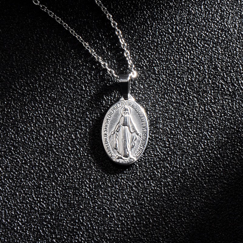ALPHA OMEGA - Kalung Medali Wasiat Bunda Maria Titanium | Aksesoris Rohani Wanita Katolik