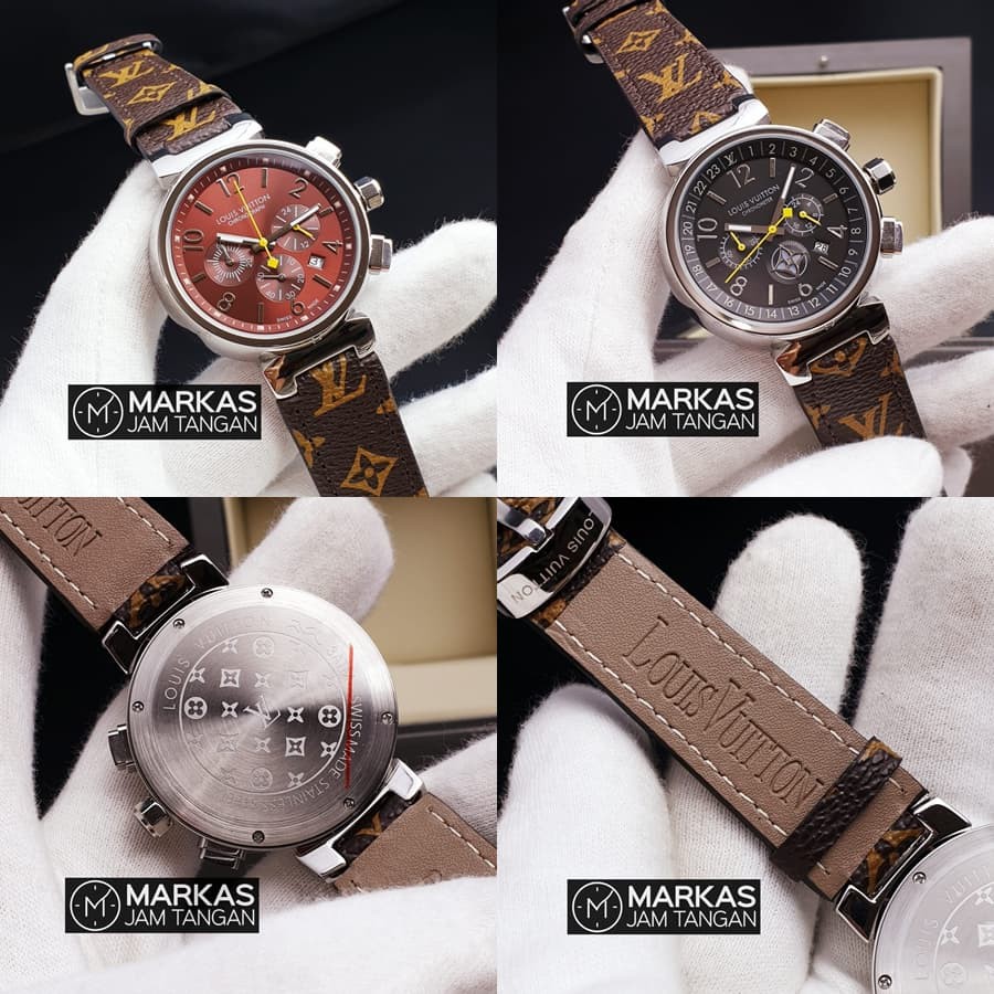 Jual Terlaris Jam Tangan Louis Vuitton LV Tambour Chronograph Leather Strap  Watch