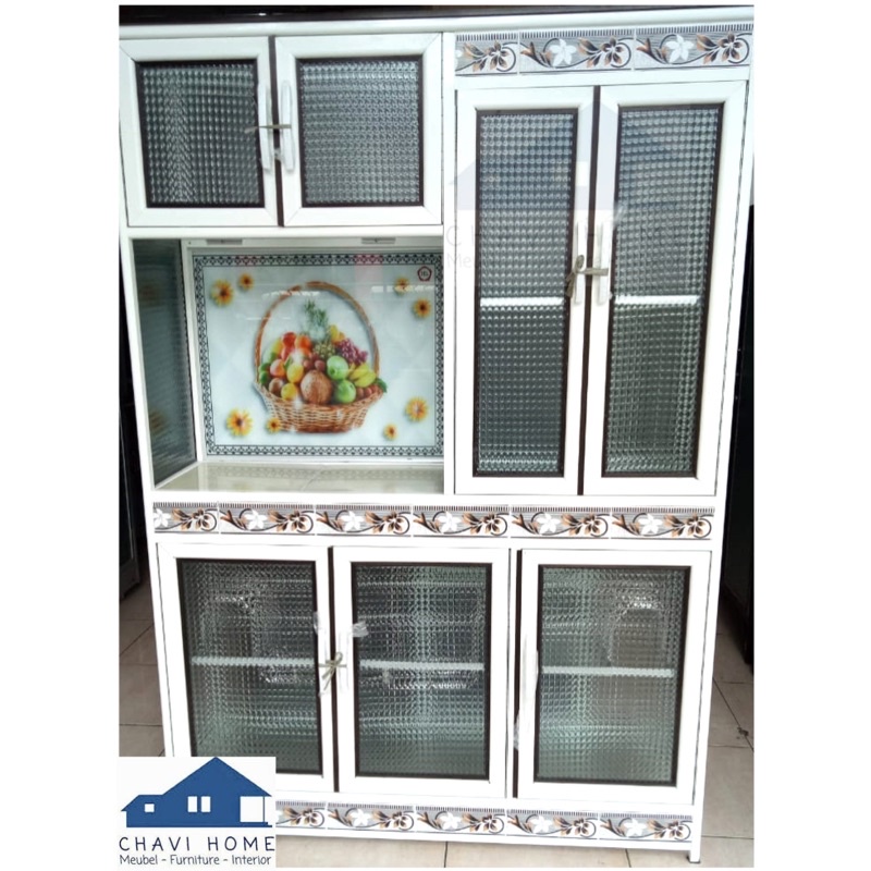 rak piring lemari piring kitchen set aluminium 4 pintu meja keramik putih termurah
