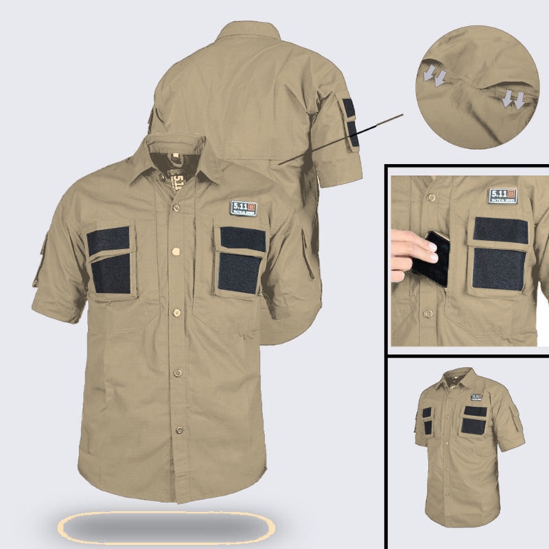 Jual [Custom Bordir) Kemeja Tactical Lengan Pendek Bahan Ripstop ...