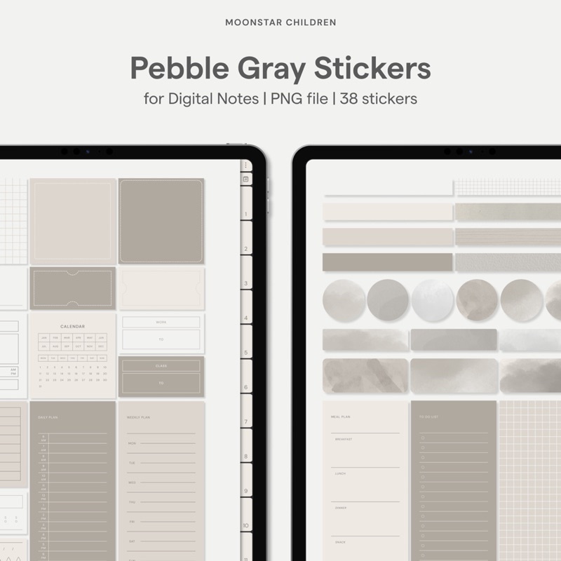 Jual 38 Pebble Gray Neutral Muted Digital Memo Sticker Productivity ...