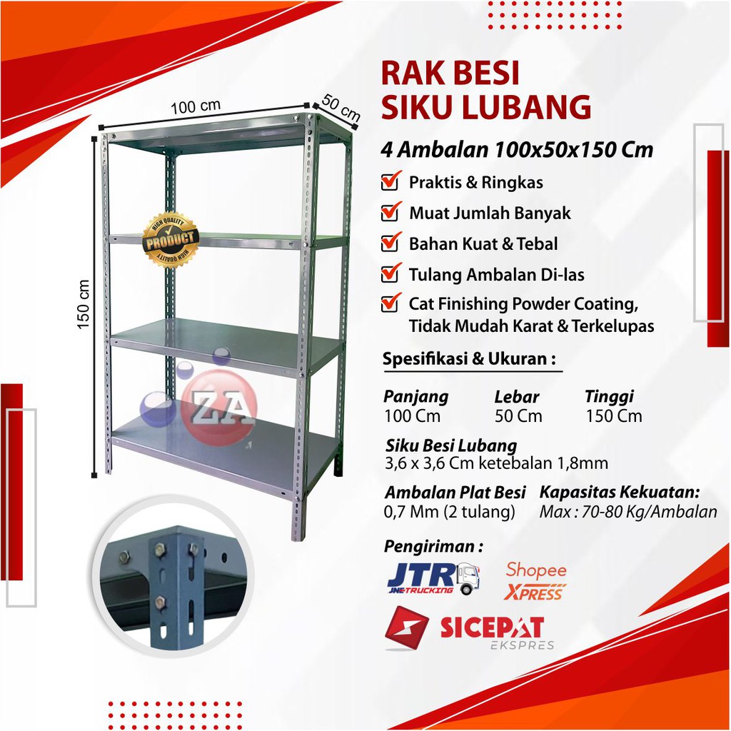 Jual Rak Besi Siku 4 Susun Ambalan Minimalis Serbaguna Gudang 100 x 50 ...