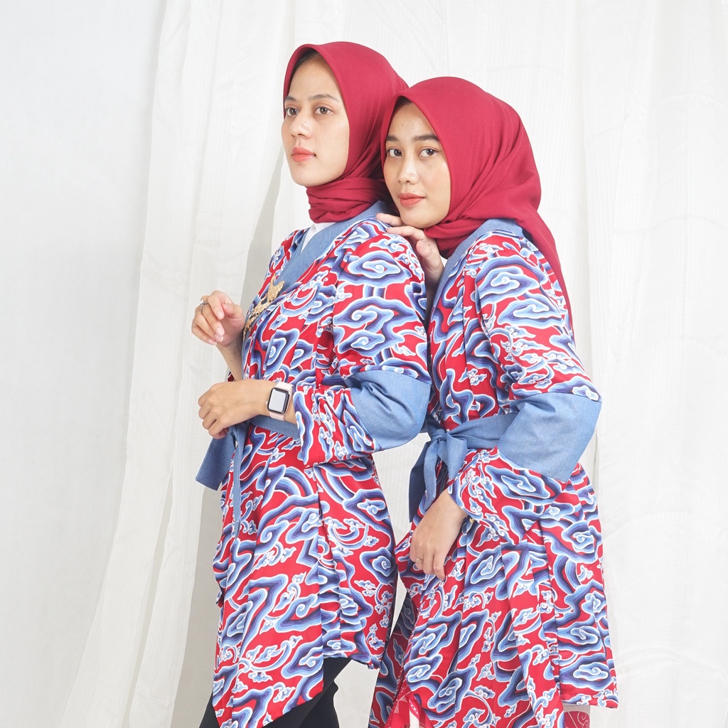 Jual BATIK TRUSMI HAFIYAN Outer Motif Mega Mendung Kombinasi Jeans Baju ...