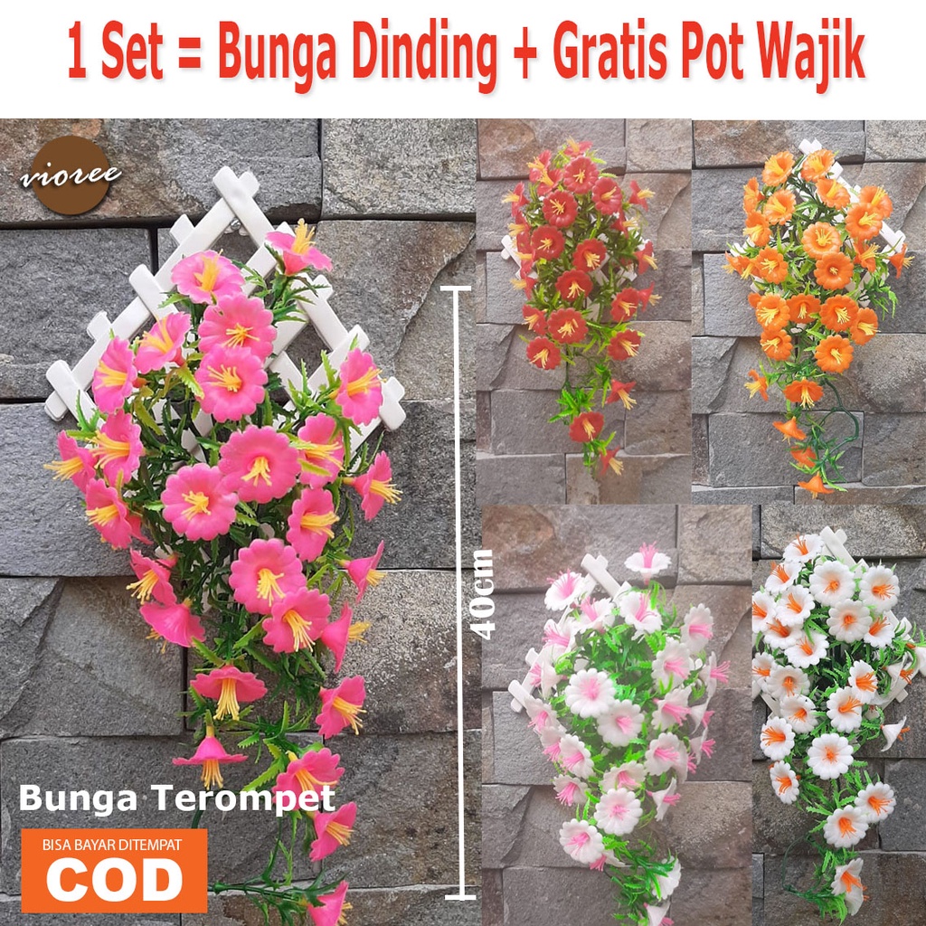 Jual Bunga Hias Plastik Gantung Terompet Kembang Dekorasi Tempel