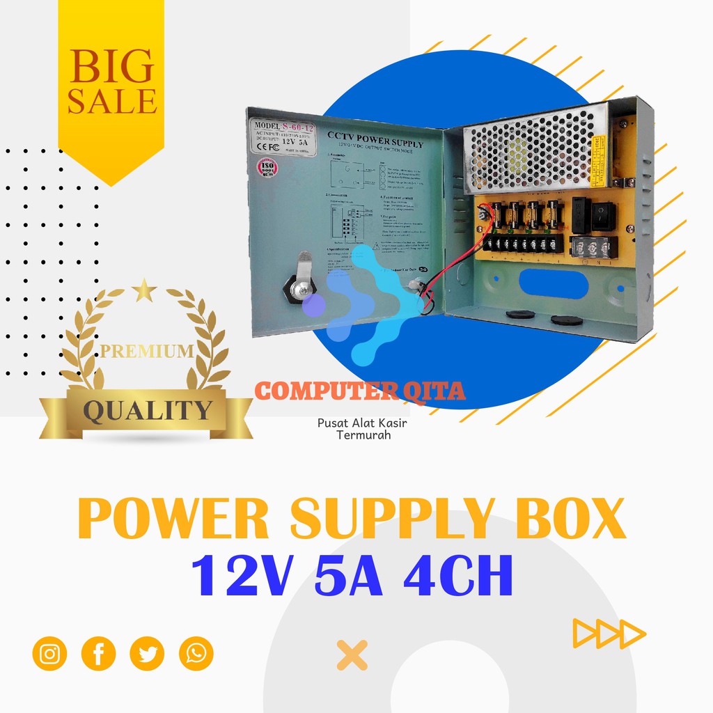 Jual POWER SUPPLY CCTV BOX ADAPTOR 12V 5A 4Ch / PSU box panel 4 channel ...