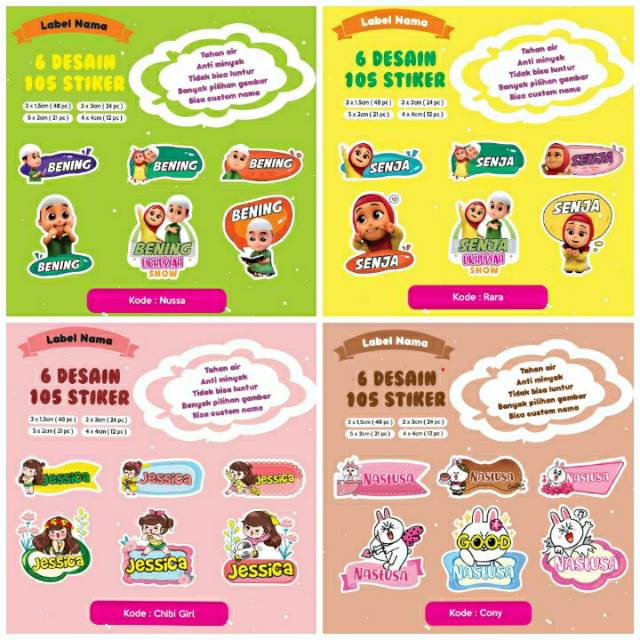Jual Stiker / Label Nama 105 buah NUSSA, RARA, CHIBI GIRL, CONY, PETS ...