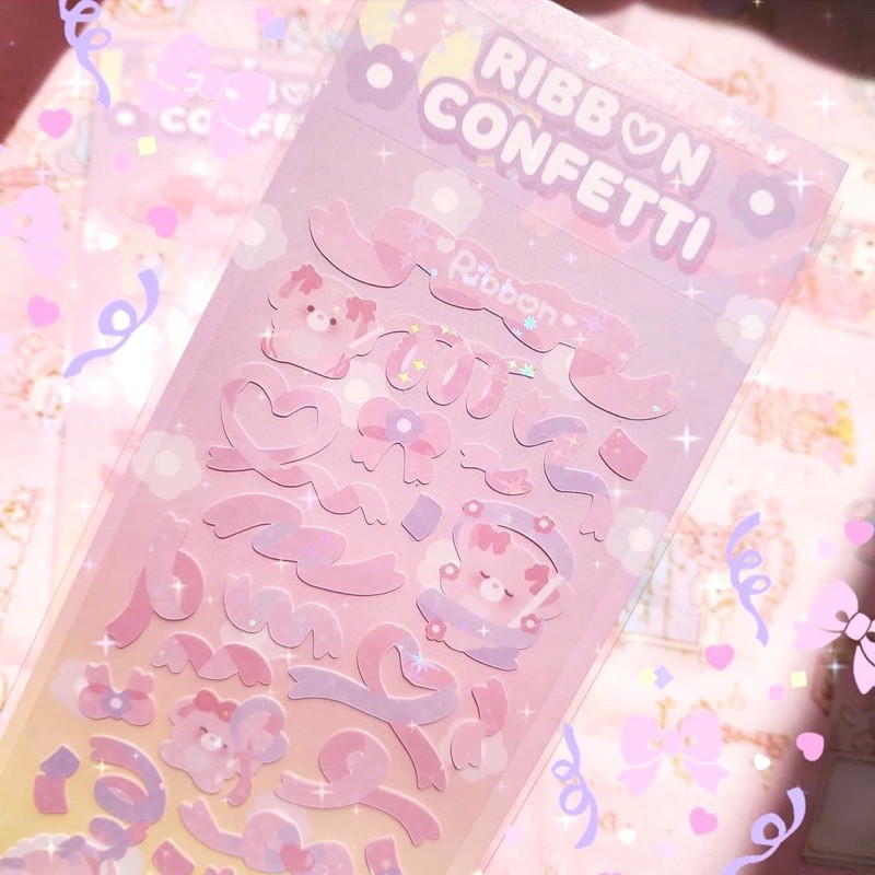 Jual Special Edition Ribbon Confetti Sticker ( Sticker korea Sticker ...