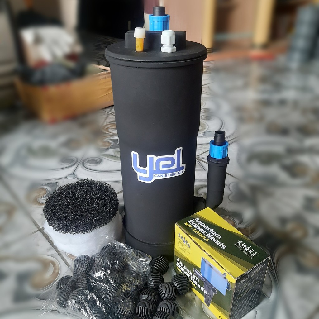 Jual filter canister diy 25cm cat hitam + pompa + isi media Shopee
