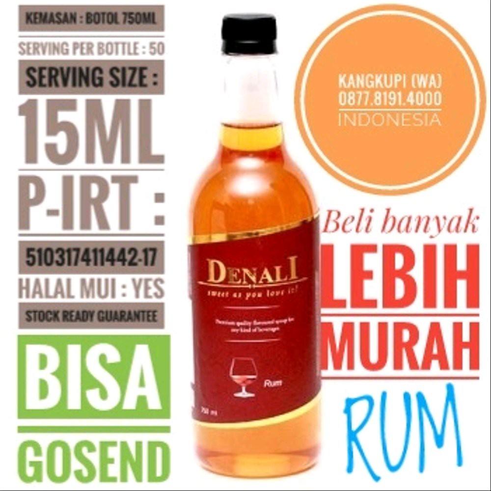 Jual Denali Syrup RUM, Sirup Rasa Rum Impor utk cafe sertifikat halal