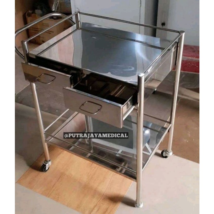 Jual troly meja instrumen 2 rak laci stainless berkualitas / meja ...