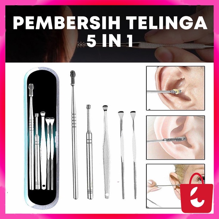 Jual [5 IN1] Alat Pembersih Telinga Stainless 1 Set Korek Kuping ...