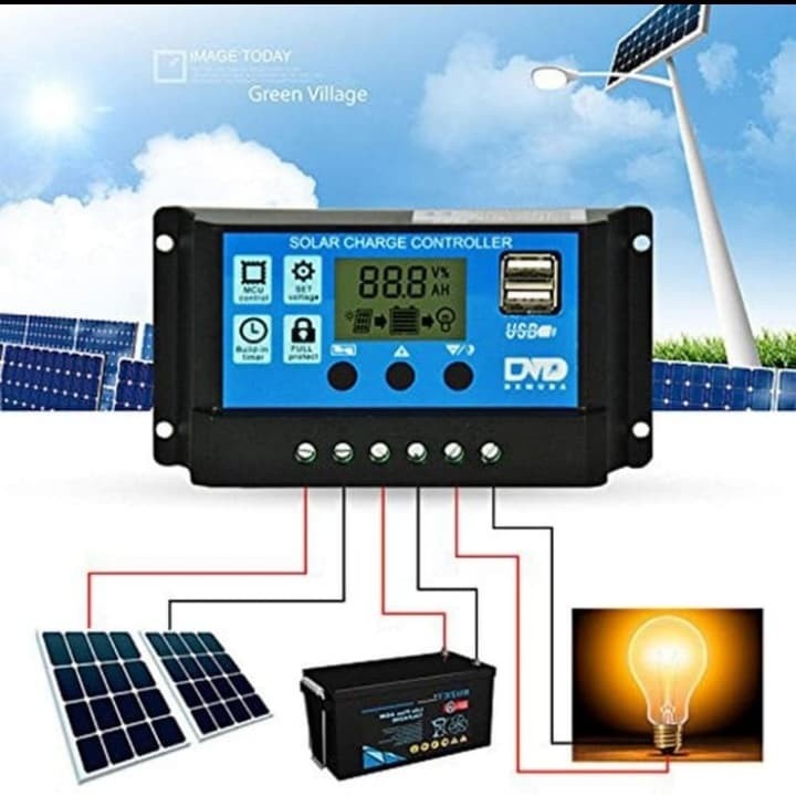 Jual Solar Cell Charge Kontrol Controller 10A 12V 24V Panel Surya Dual ...
