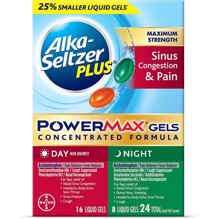 Jual Alka Seltzer Plus Sinus Congestion & Pain Power Max Gels Day Night