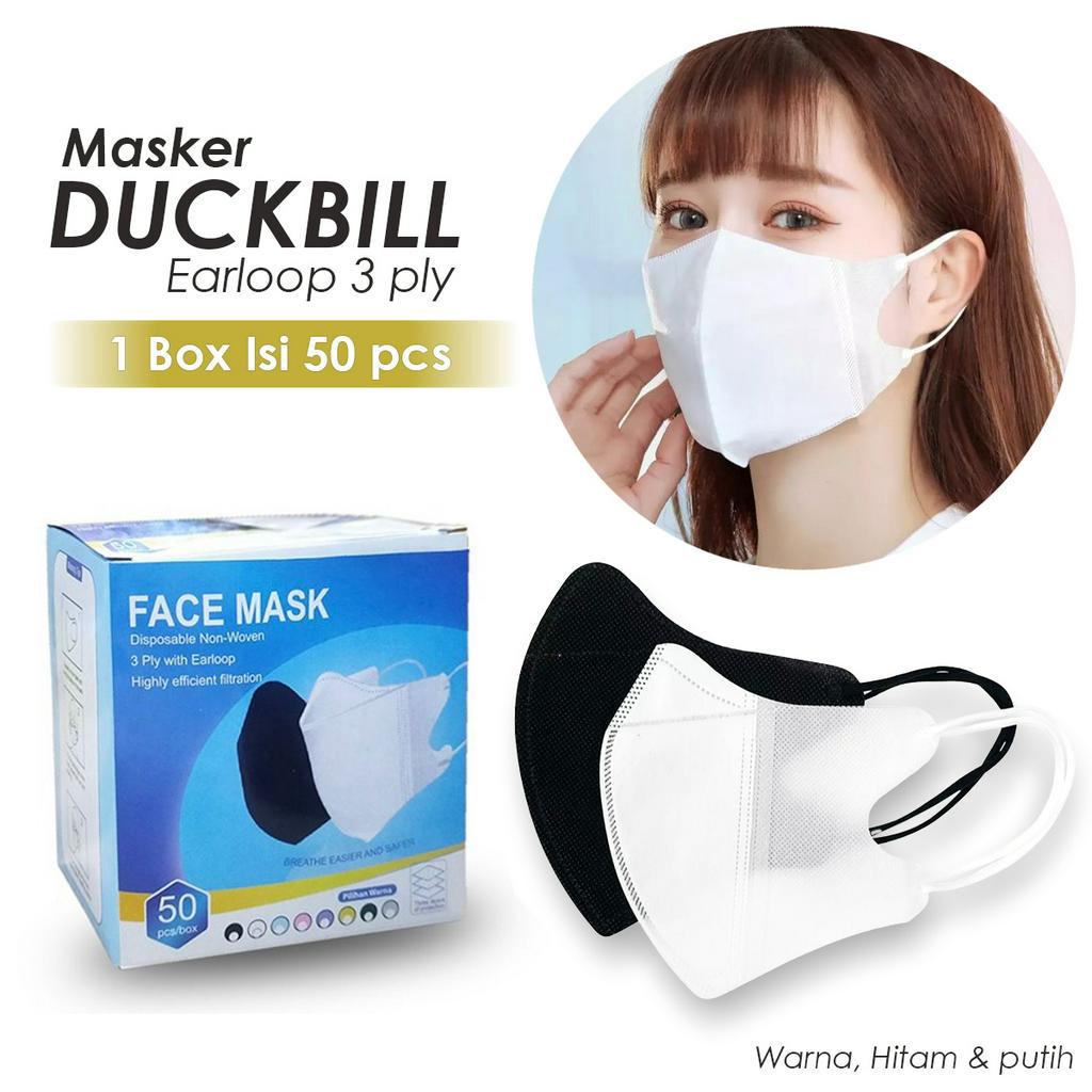 Jual Masker Duckbill Face Mask 3Ply Hitam Putih 1 Box 50 Pcs | Shopee ...