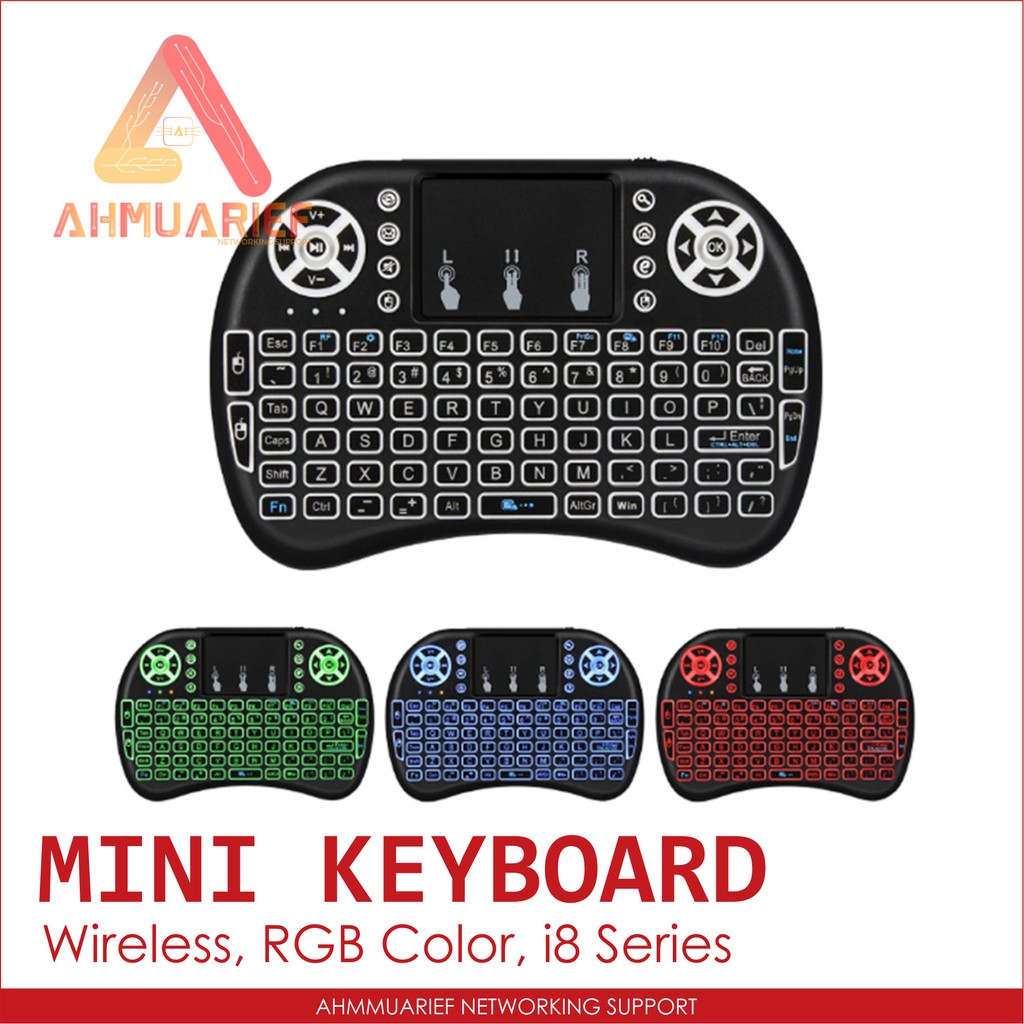 Jual Mini Keyboard i8 Wireless Backlit 3 Warna Color RGB Untuk Komputer ...