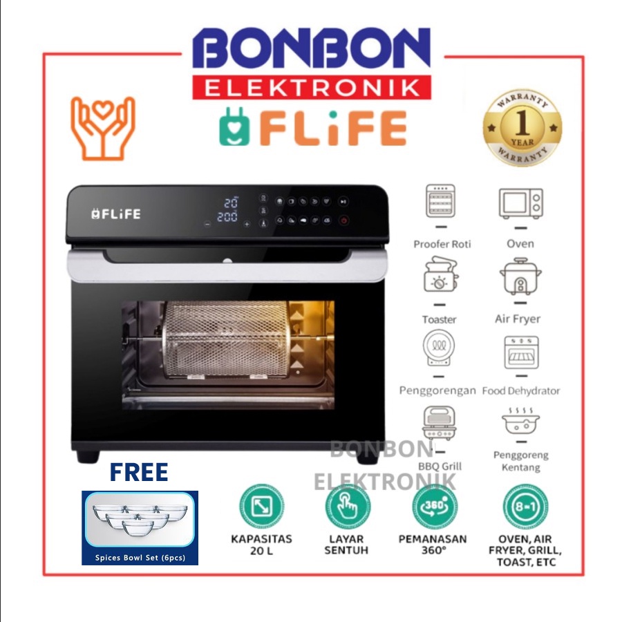 Jual FLIFE Digital Air Oven OV-20HX01P 20 Liter - Smart Control 8 In 1 ...