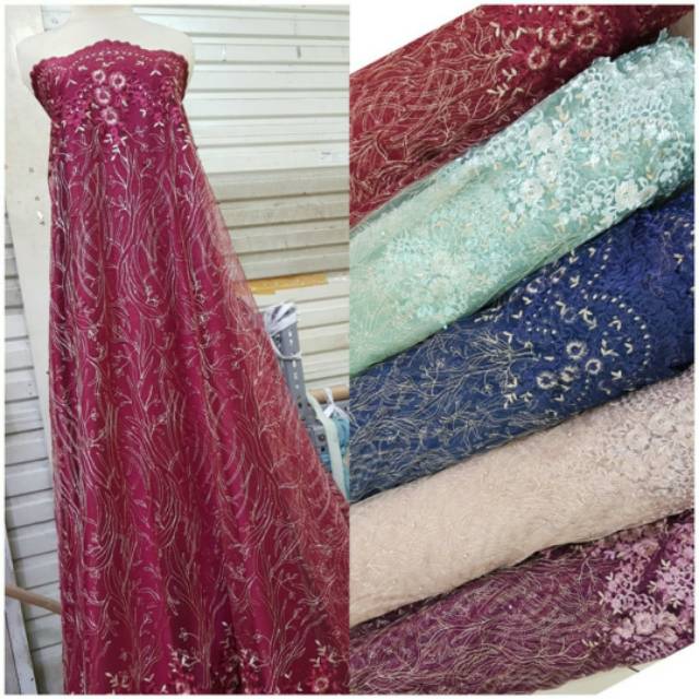Jual Kain Tile Bordir - ST12. Tile Tulle mutiara. Kain Brokat Brukat ...