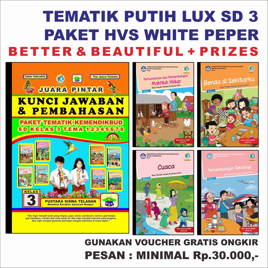 Jual BUKU PAKET SISWA TEMATIK SD Kelas 3 PUTIH CEMERLANG Tema 1 2 3 4 5 ...