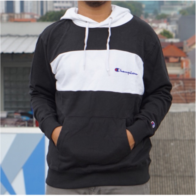 Jual SALE Champion Hoodie two tone Black White Shopee Indonesia