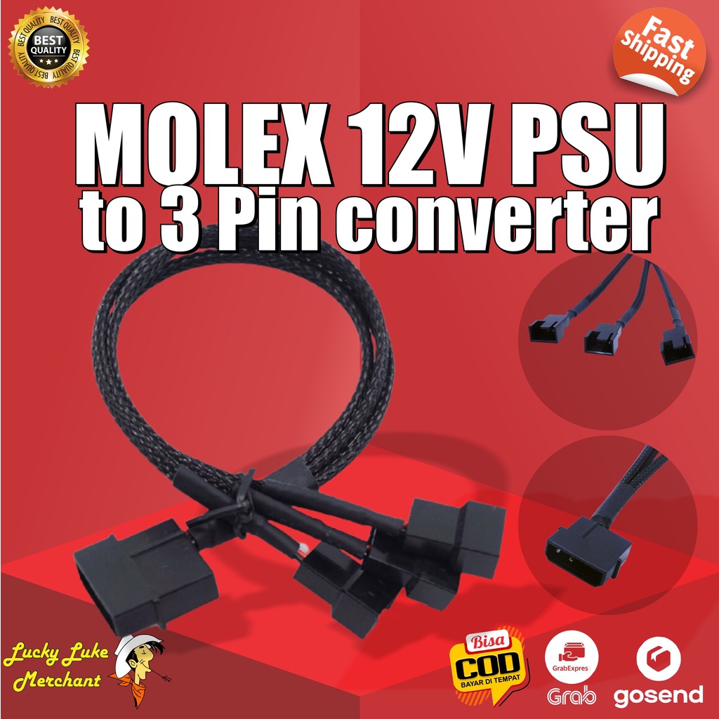 Jual Molex PSU 12V to 3pin 4 Pin Power Supply Cable Splitter Converter