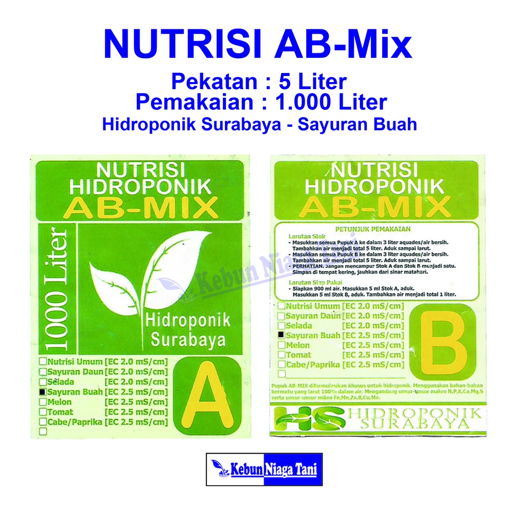 Jual Hidroponik Surabaya Nutrisi AB Mix 5 L - abmix Daun Buah Selada ...