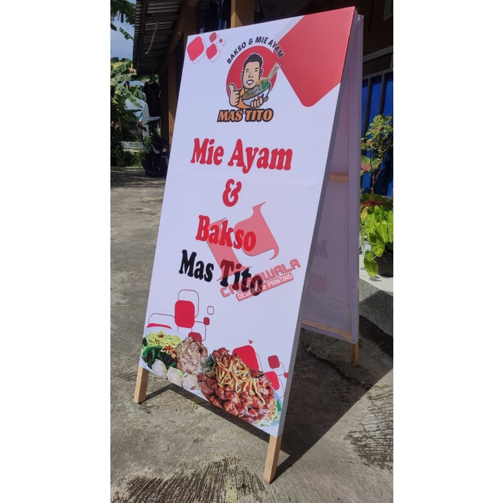 Jual Stand Banner Mie Ayam Bakso Standing Banner Kayu Ukuran 50 X 110