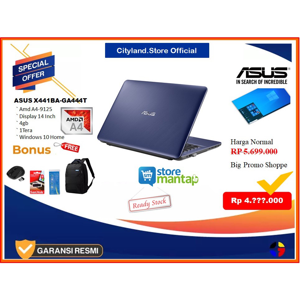 Jual BARANG ORIGINAL Laptop Asus X441ba AMD A4-9125 4GB/1000GB Windows ...