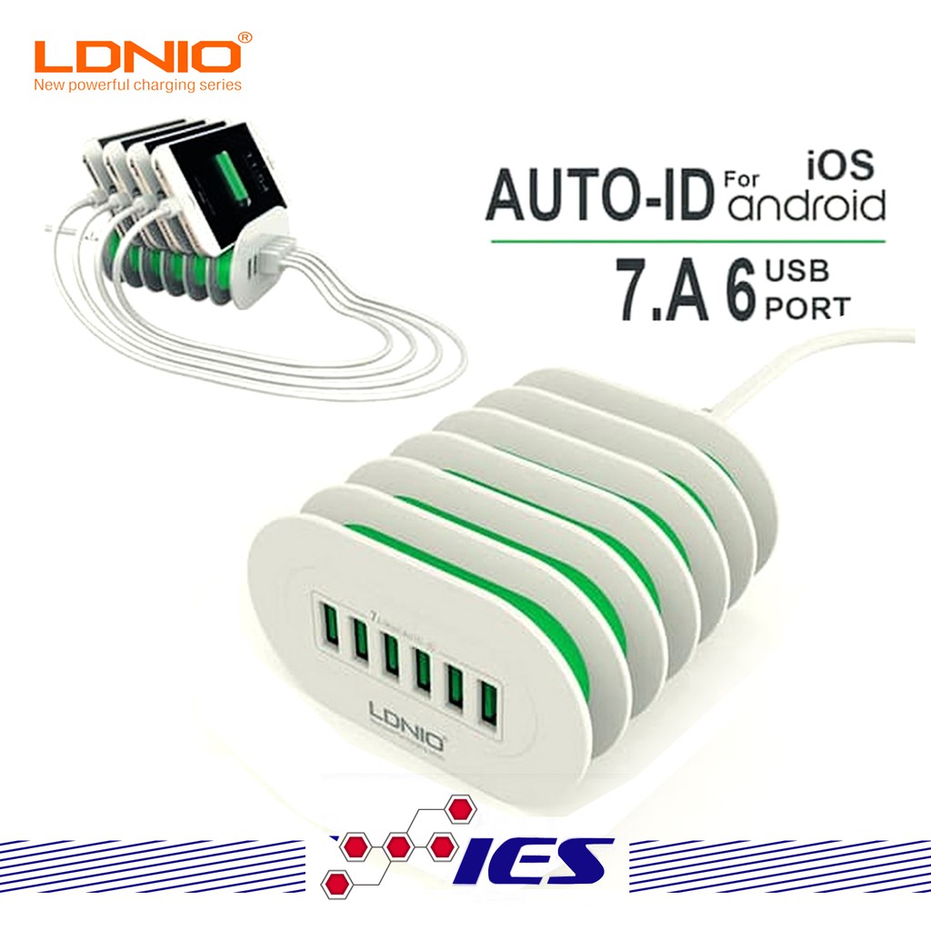 Jual Charger USB 6 Port 7A LDNIO A6702 Auto ID Desktop Charger Shopee Indonesia