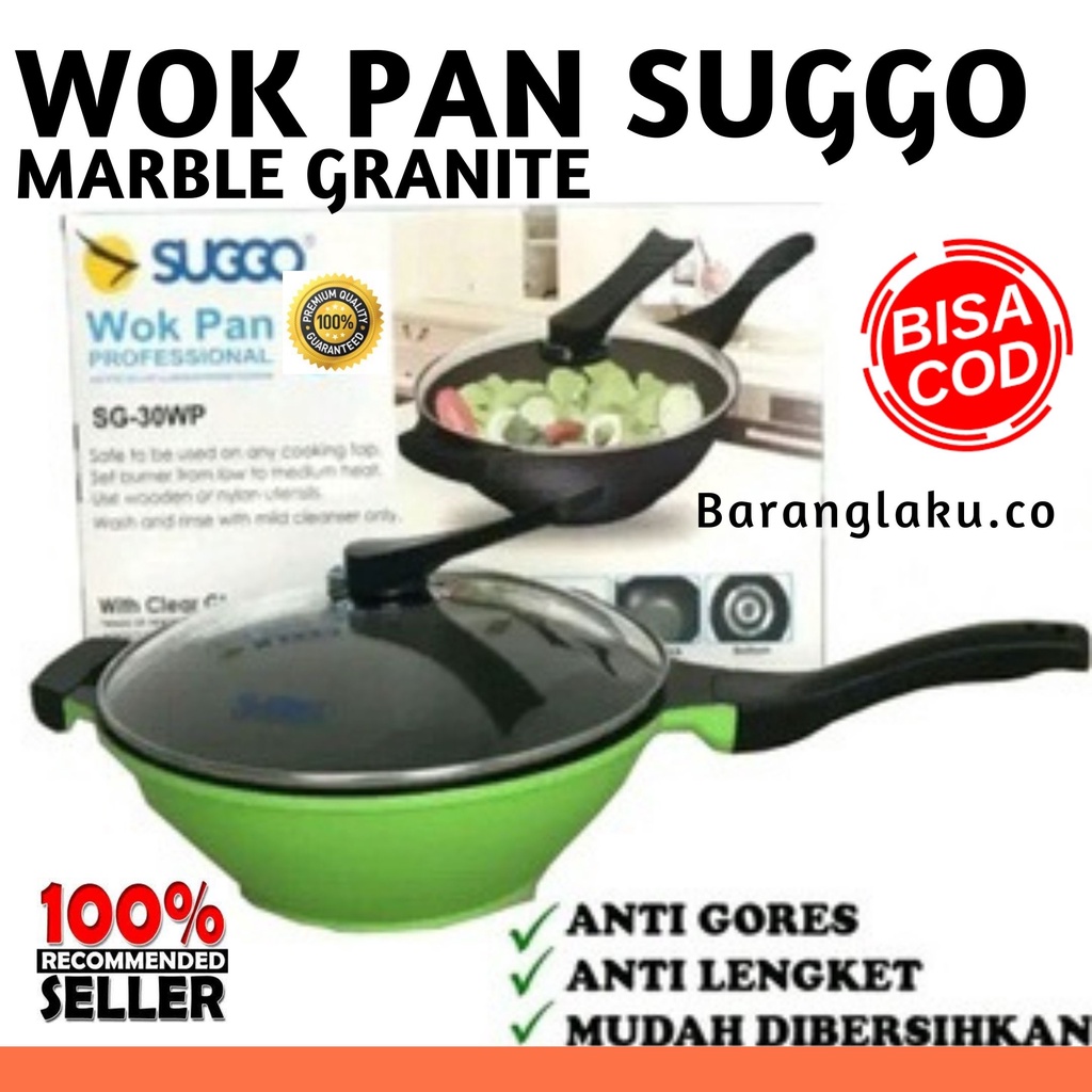 Jual Suggo Wok Pan Wajan Teflon Penggorengan Marble Tutup Kaca Ern St Shopee Indonesia