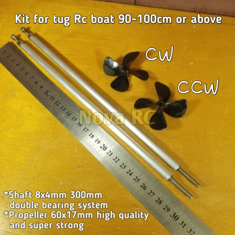 Jual Rc boat propeller 60mm shaft 8x4mm 300mm CW/CCW kit for 90100cm