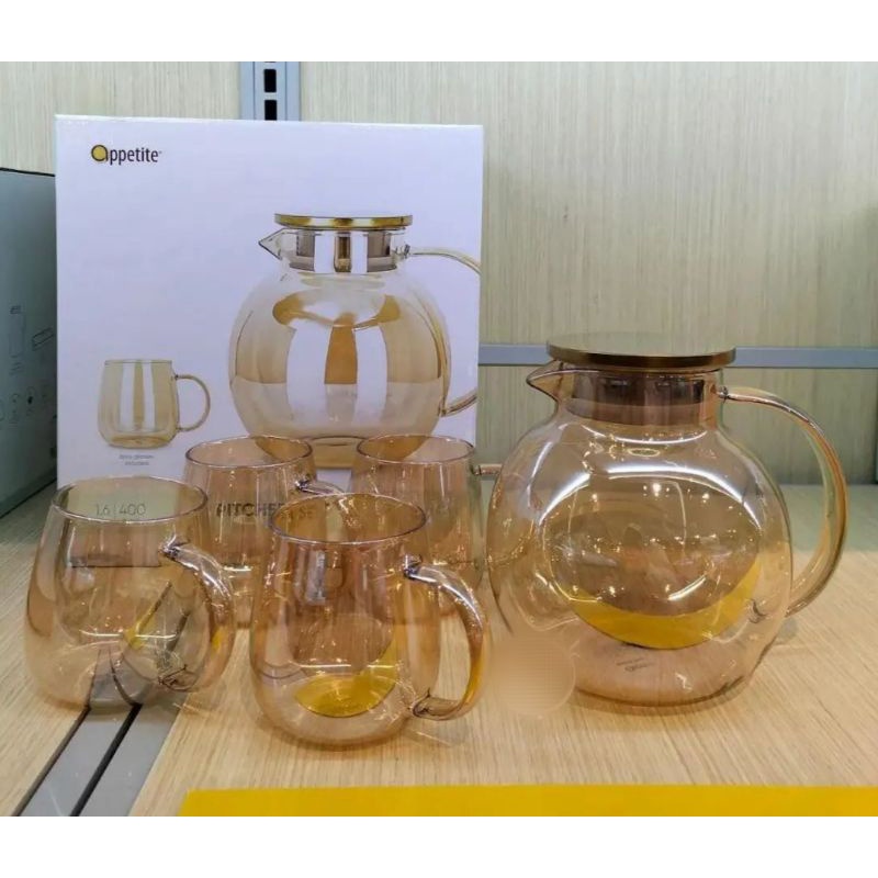 Jual INFORMA Teko Minum dengan Cangkir/Pitcher Set/Teko Mewah Gold ...