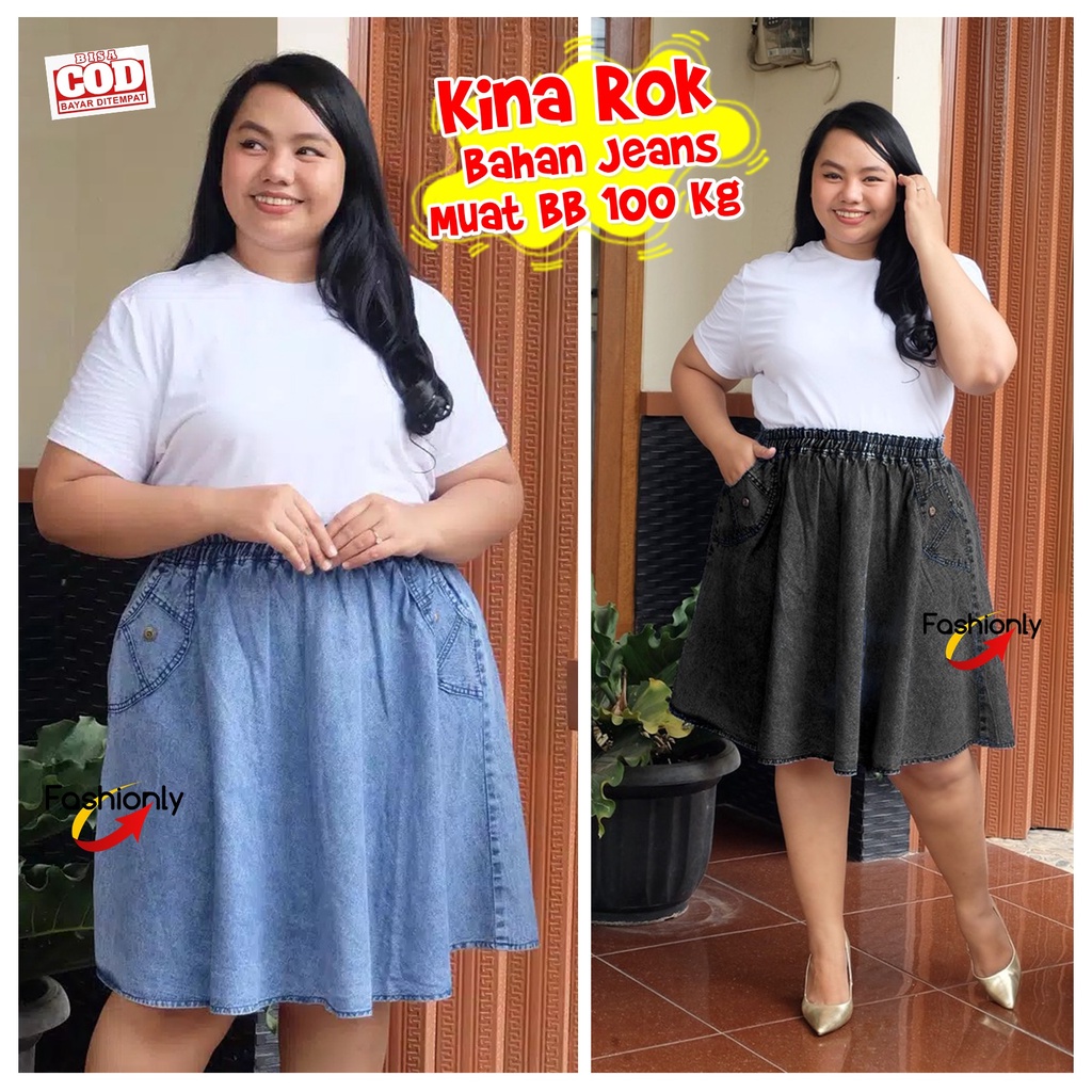 Jual Kina Rok Jeans Jumbo Flare Muat Sampai BB 100 Kg | Shopee Indonesia