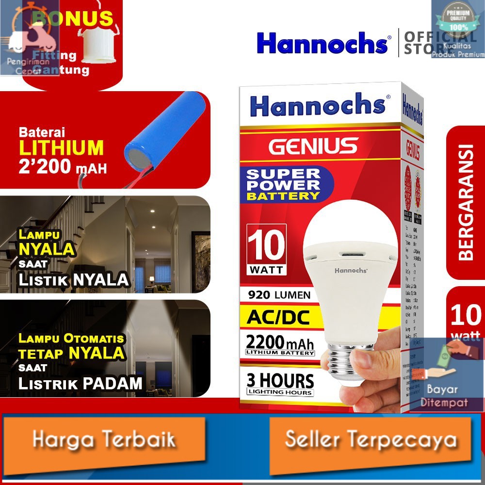 Jual Hannochs Lampu Emergency Led Ac Dc Genius Watt Cahaya Putih Shopee Indonesia