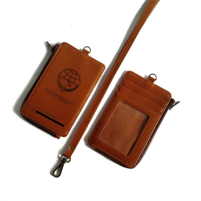 Jual ID Card Name Tag Holder Kulit Custom Logo Shopee Indonesia