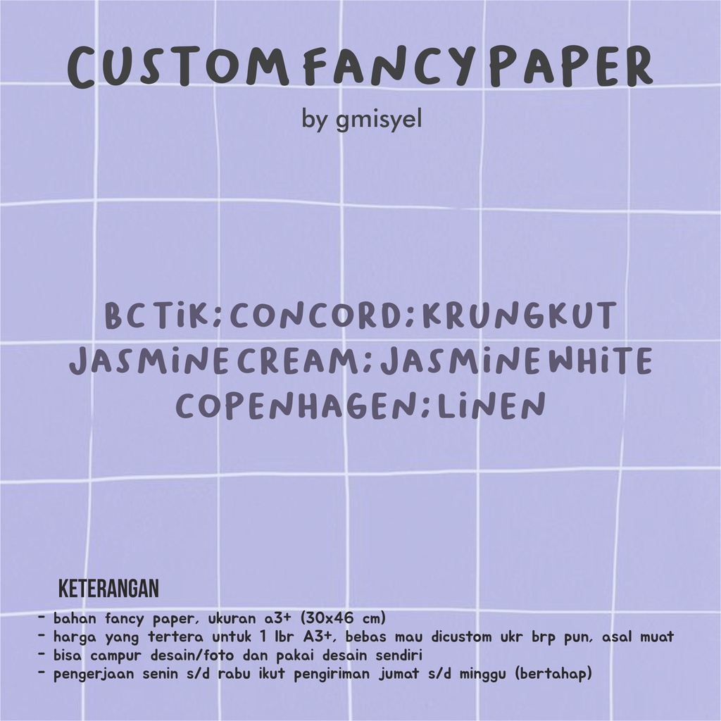 Jual [BACA DESC] A3+ CUSTOM CETAK FANCY PAPER KRUNGKUT JASMINE BC TIC ...