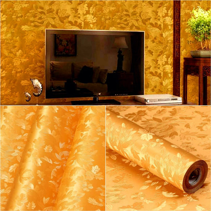 Jual Wallpaper sticker dinding motif Orange polos tekstur dedaunan