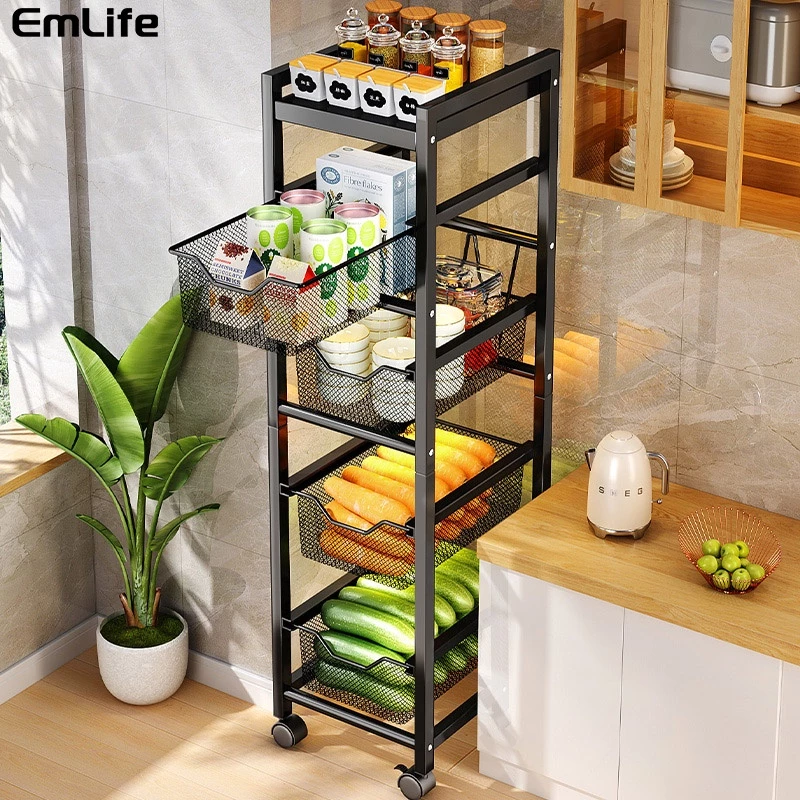 Rak Dapur Troli Dengan Roda Geser Rak Laci Penyimpanan Rak Organizer Untuk Dapur & Rumah
