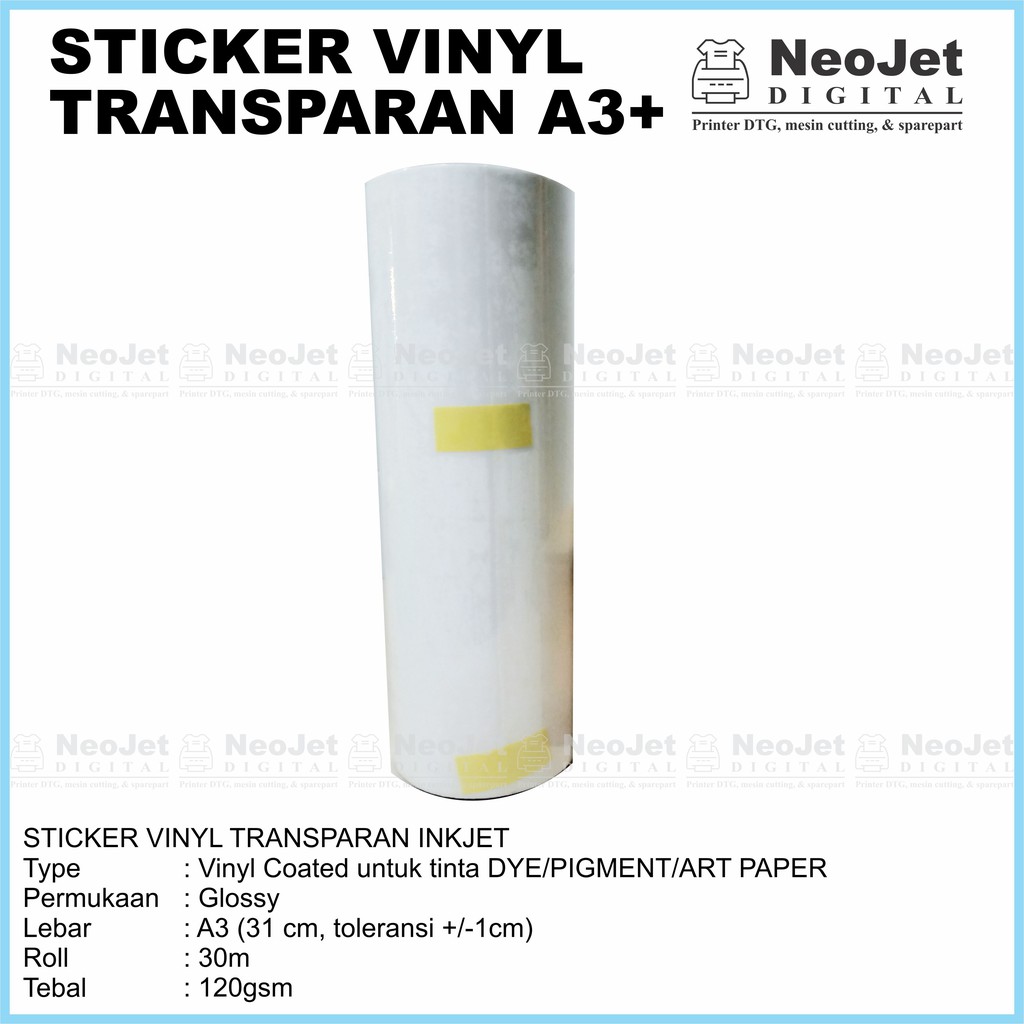 Jual Sticker Vinyl Inkjet Transparan Bening Gloss A3 30 Meter