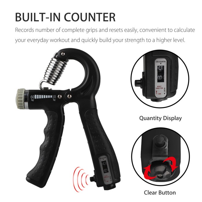 GORILLA SPORTS Hand Grip Musculation - Réglable 5-60 Kg Avec Compteur - Poignée Renforcement Avant-Bras Antidérapante
