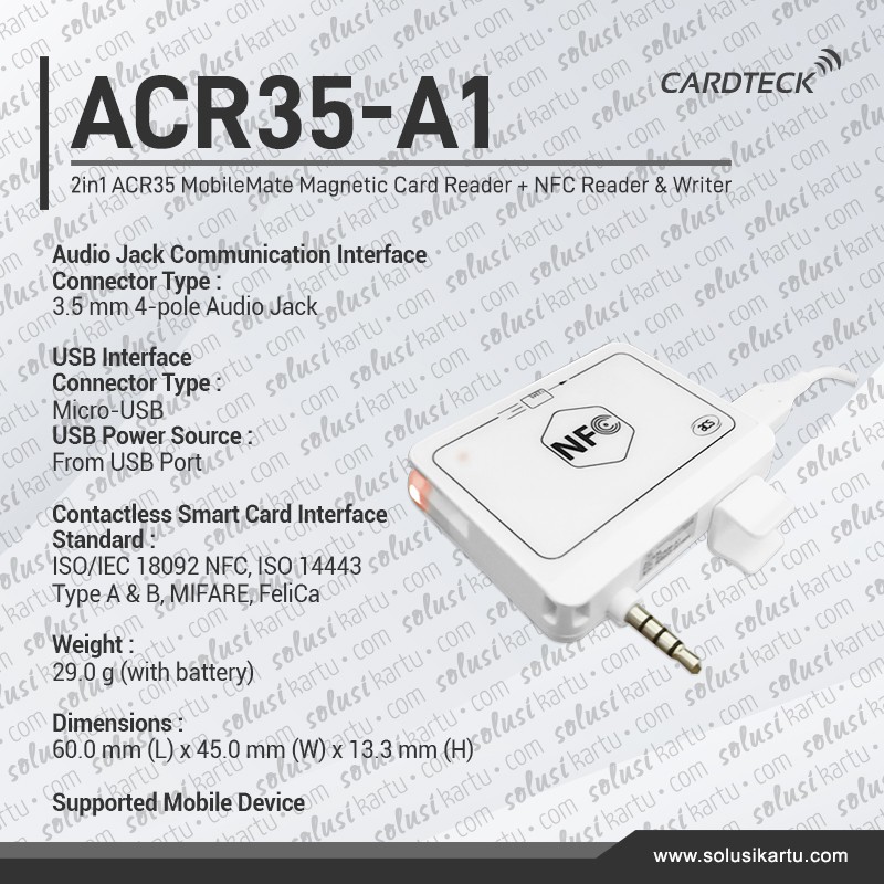 Jual NFC Card Reader Writer RFID Android iOS Mobile Mate ACS ACR35-A1 ...