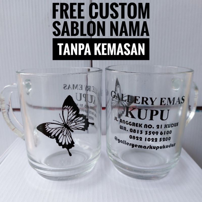 Jual Souvenir Gelas Gagang Gendut Free Custom Sablon Nama Tanpa Kemasan Shopee Indonesia 1351