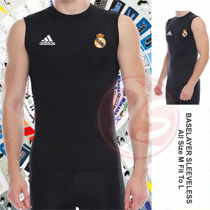 Jual Singlet Bola Hitam Manset Tanpa Lengan Baselayer Sleeve Less Kaos