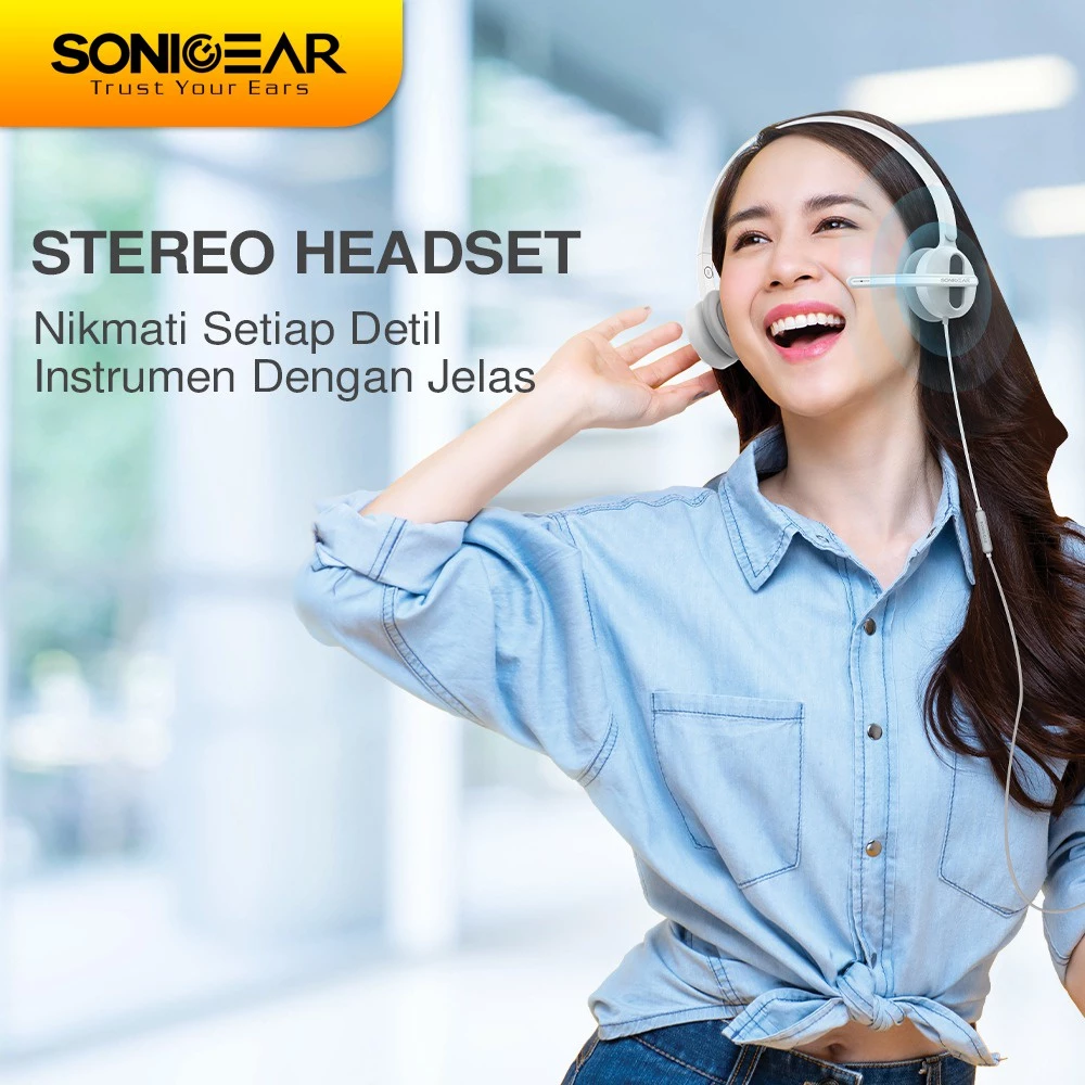 Headset Microphone Headphone SonicGear Xenon 3 untuk Office Sekolah Gaming | Portable Light Weight
