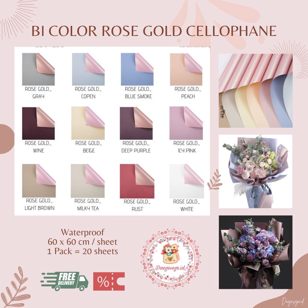 Jual [1 LEMBAR] FLOWER WRAPPING BI COLOR ROSE GOLD CELLOPHANE ...