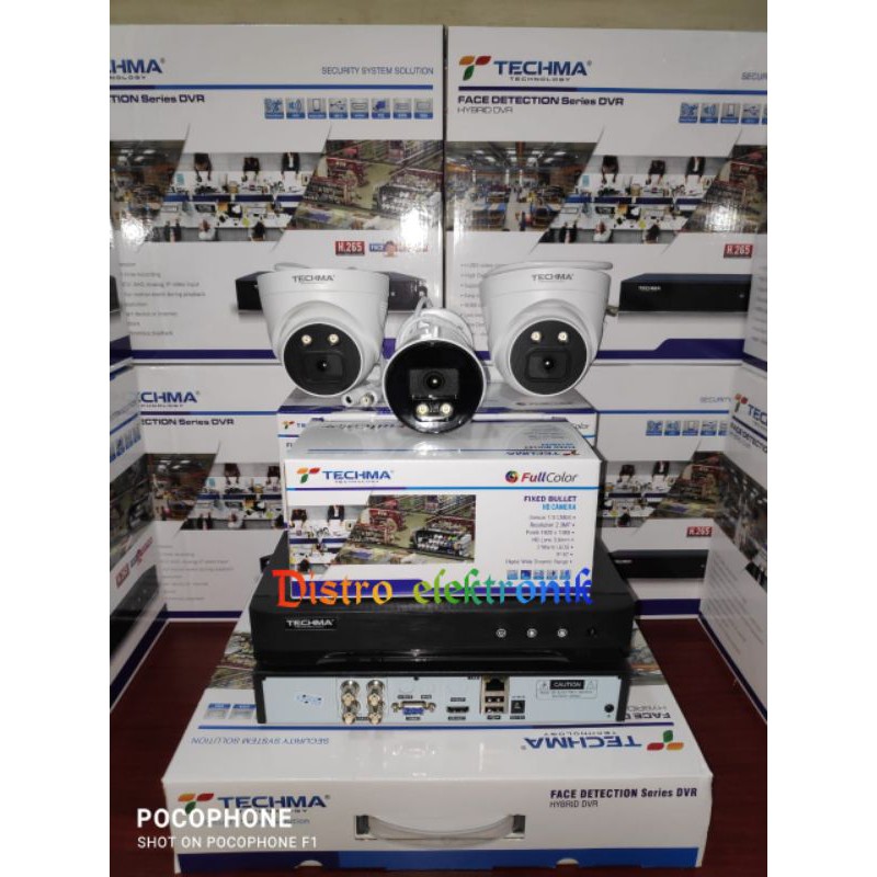 Jual PAKET CCTV TECHMA 4CH 3 KAMERA 2MP FULLCOLOR INDOOR OUTDOOR CAMERA ...