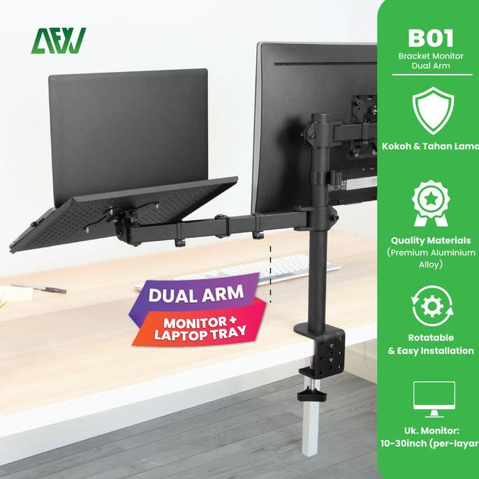 Jual Bracket Monitor Dual Arm Monitor & Laptop Stand AFW - B01 Termurah ...